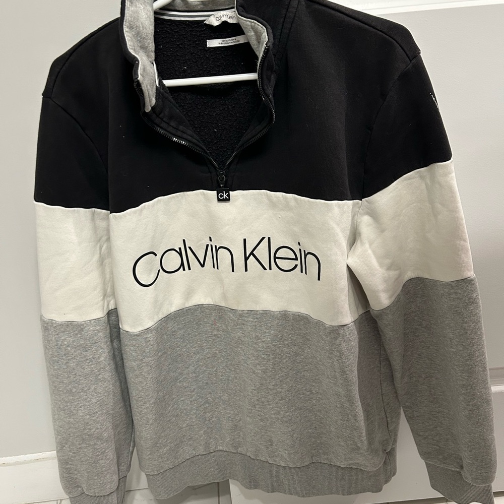 Calvin Klein Men's 1/4 Zip-Up Sweater in Black, White, and Gray